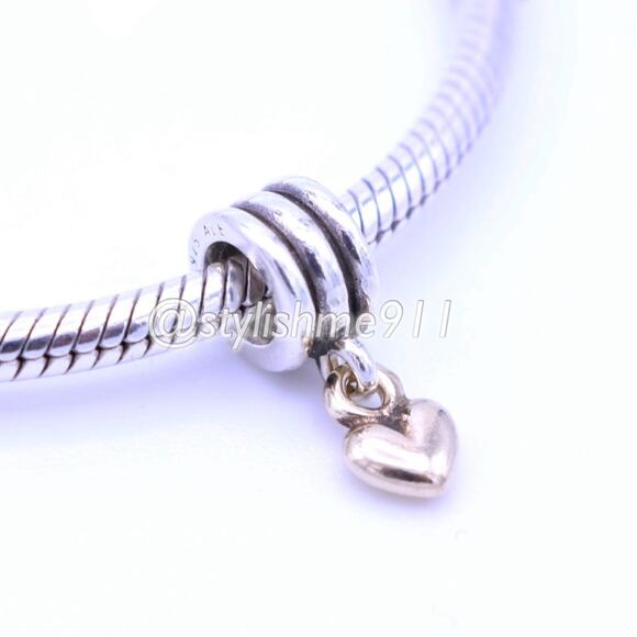 Authentic PANDORA Two-Tone Sterling Silver/ 14k Gold Heart Dangle - 790173 - Picture 2 of 9